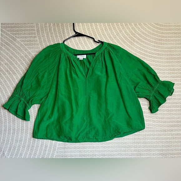 Velvet by Graham & Spencer Green Ruffled 3/4 Sleeve Blouse Top M Bohemian Boho - Picture 4 of 12